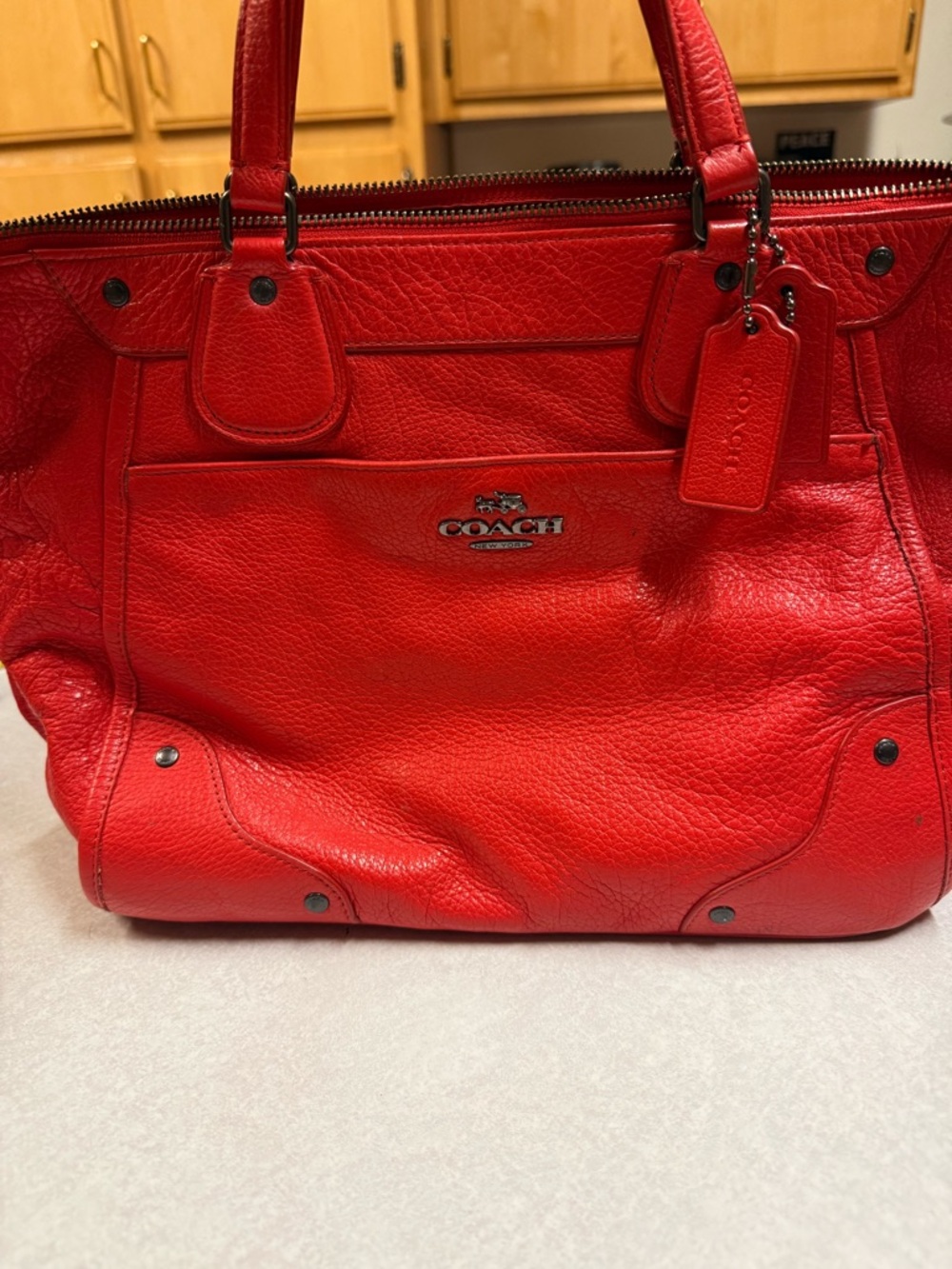 Coach Red Pebbled Leather Satchel Tote